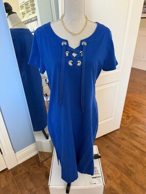 Calvin Klein Royal Blue Lace-Up Midi Dress